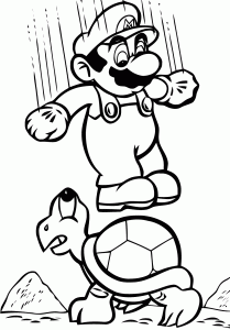 Mario is jumping on the turtle coloring page